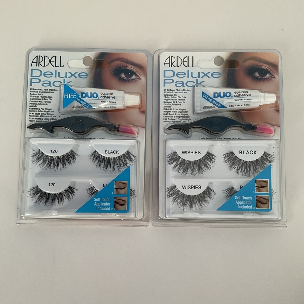 ARDELL-DELUXE‎ PACK- 2 PAIR LASHES-with 3 ADHESIVE -120 DEMI BLACK-NEW